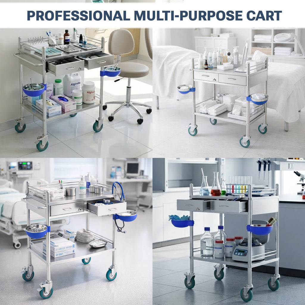 Avicenna Innovations Medical Stainless Steel 2 Tier Rolling Cart with Wheels and Drawers