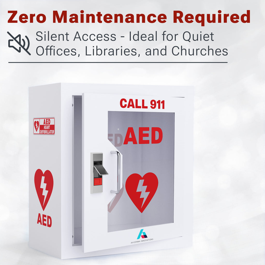 Avicenna Innovations Steel AED Cabinet Kit | Wall Mount Box with Snaplock | Turnkey Solution Includes 3D Sign, Inspection Tags & Security Seals | Universal Fit (16" H x 14" W x 8" D)