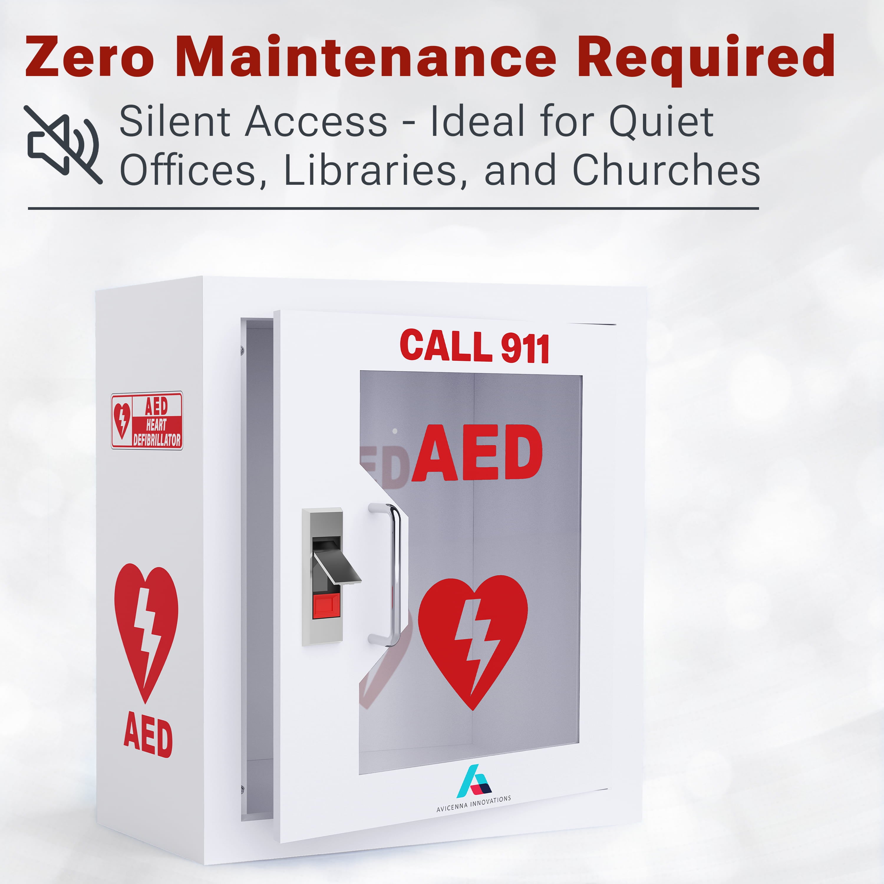 Avicenna Innovations Steel AED Cabinet Kit | Wall Mount Box with Snaplock | Turnkey Solution Includes 3D Sign, Inspection Tags & Security Seals | Universal Fit (16" H x 14" W x 8" D)