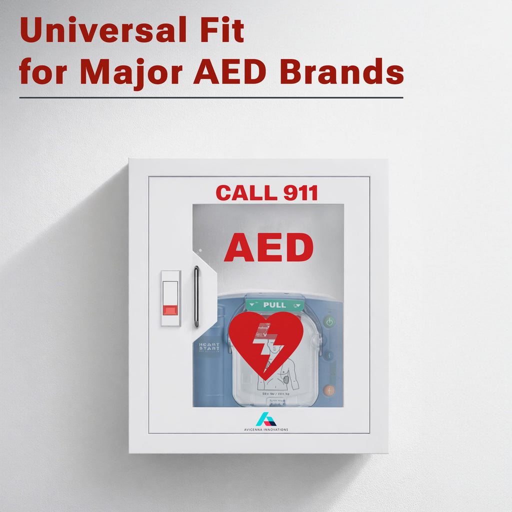 Avicenna Innovations Steel AED Cabinet Kit | Wall Mount Box with Snaplock | Turnkey Solution Includes 3D Sign, Inspection Tags & Security Seals | Universal Fit (16" H x 14" W x 8" D)