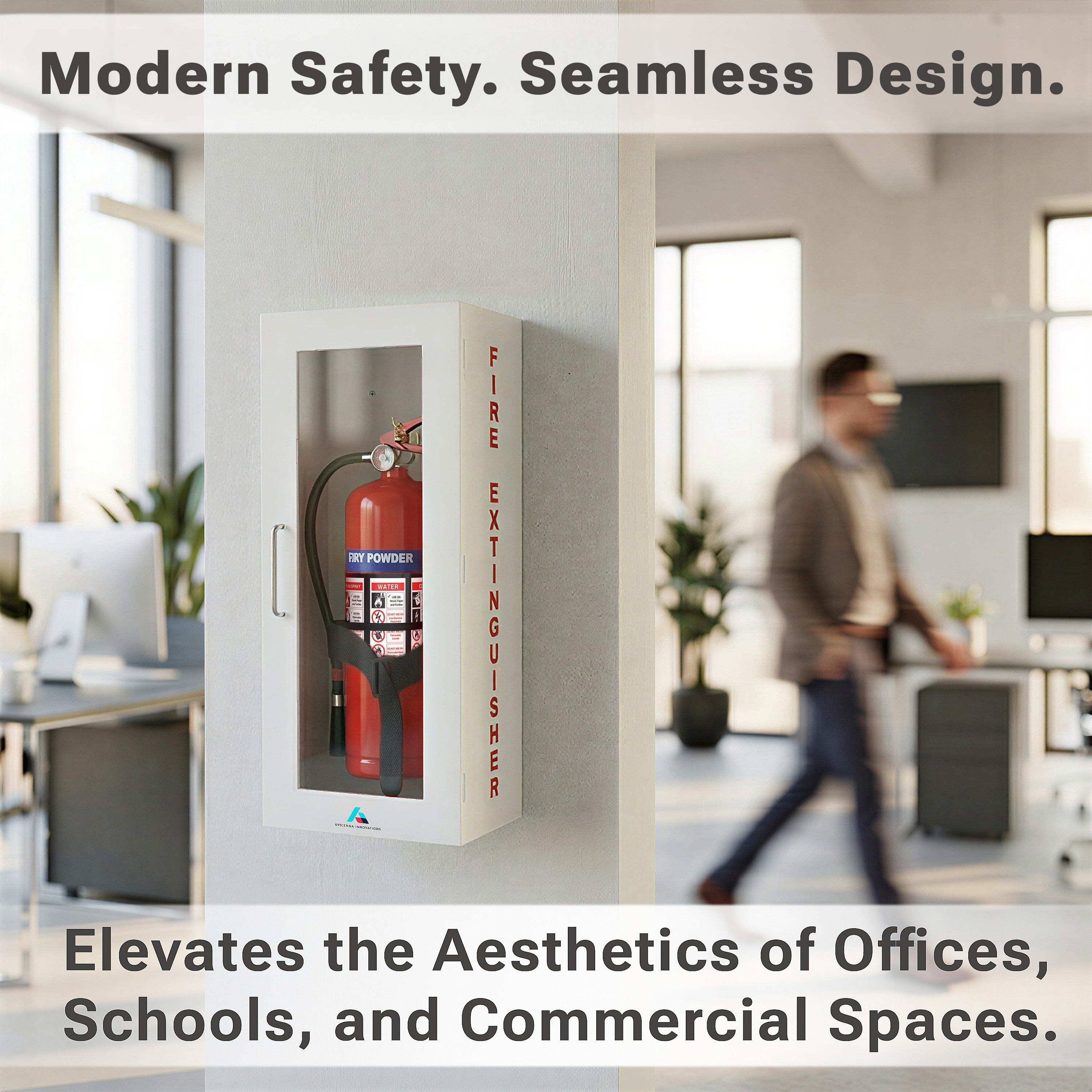 Avicenna Innovations Steel Fire Extinguisher Cabinet White | Wall Mount Box with Quick-Access Magnetic Door | Turnkey Kit with 3D Sign, Tags & Seals | Fits 5-10lb Extinguishers (24.6"H x 10.6"W x 5.9"D)