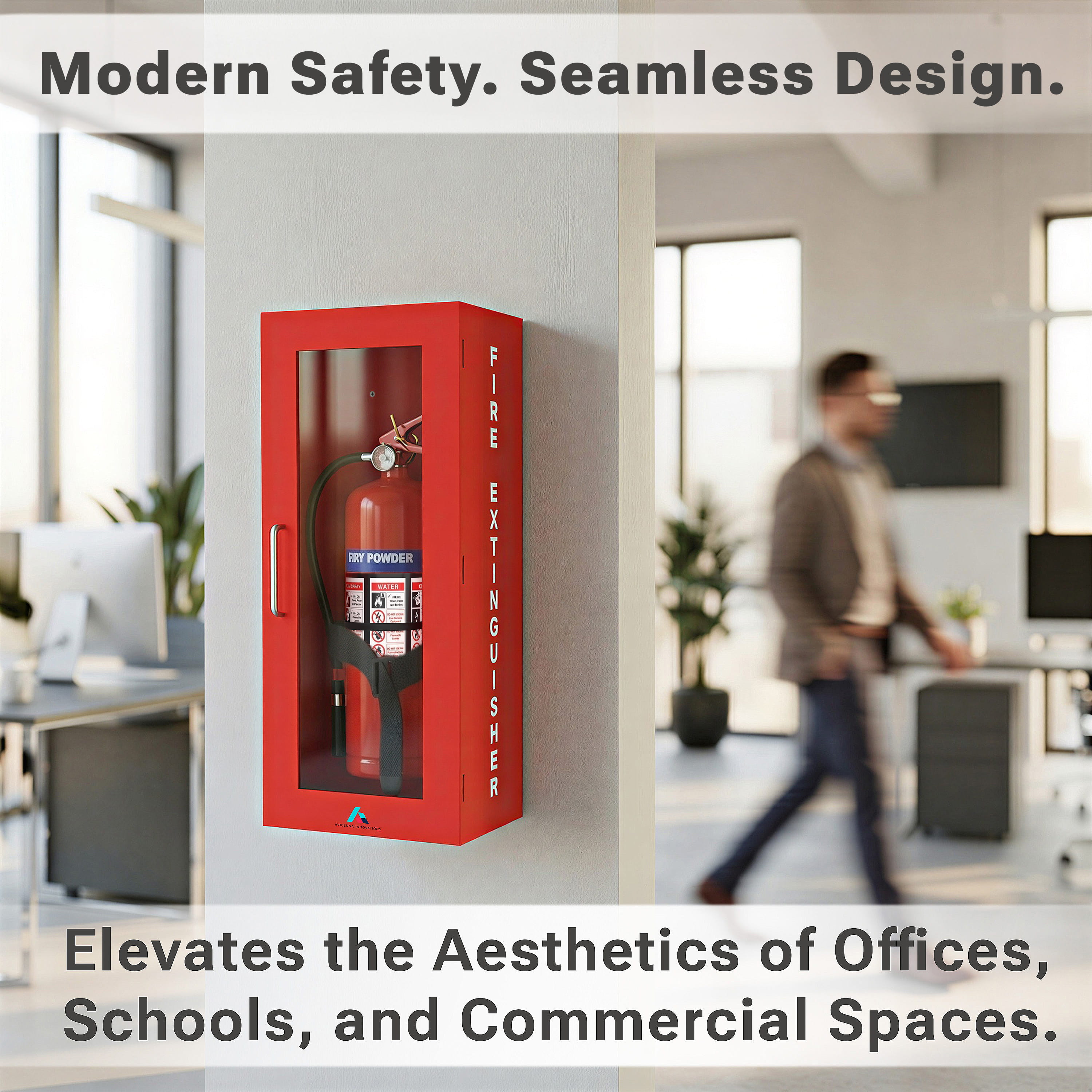 Avicenna Innovations Steel Fire Extinguisher Cabinet Red | Wall Mount Box with Quick-Access Magnetic Door | Turnkey Kit with 3D Sign, Tags & Seals | Fits 5-10lb Extinguishers (24.6" H x 10.6" W x 5.9" D)
