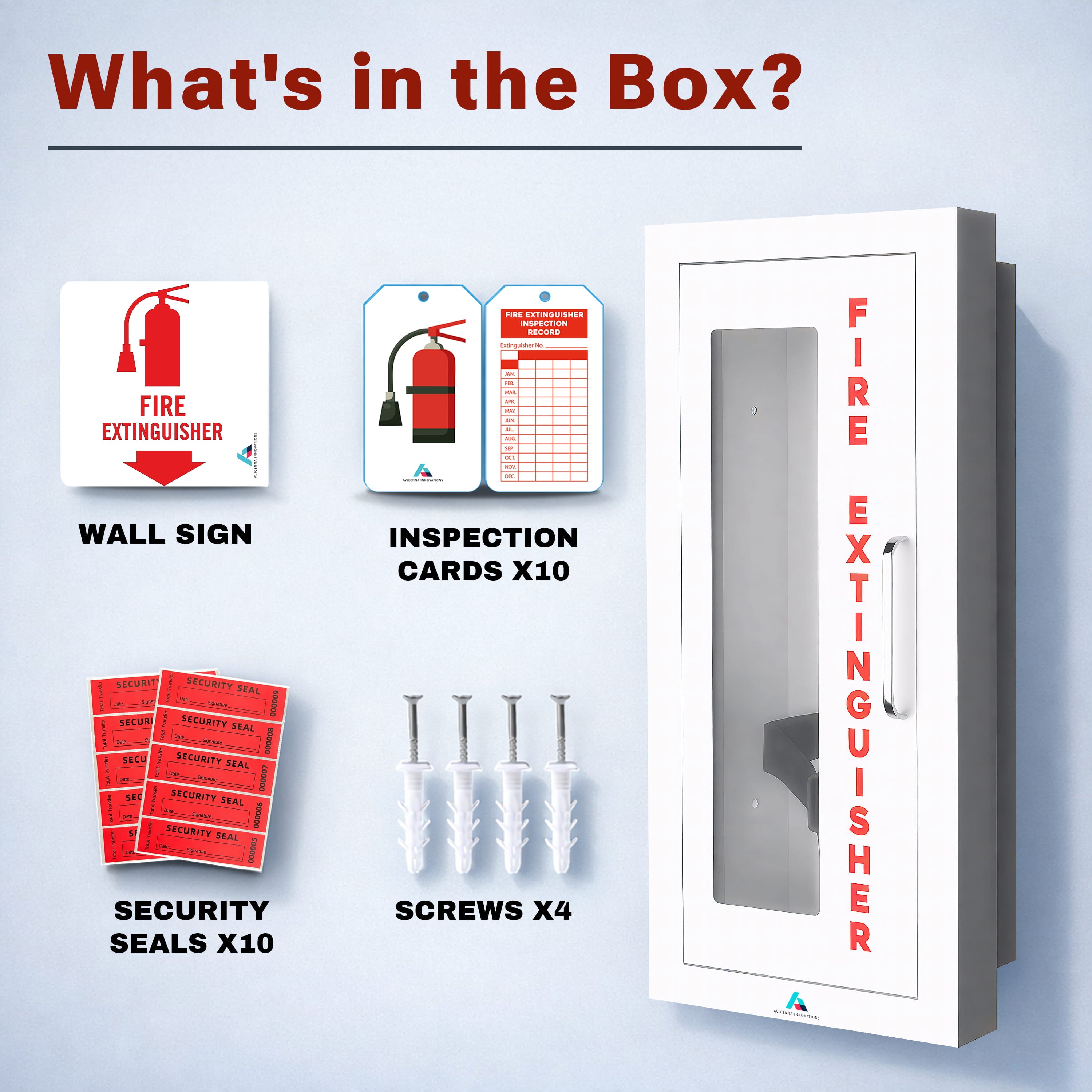 Avicenna Innovations Ready-to-Deploy Semi-Recessed Fire Extinguisher Cabinet White | Heavy-Duty Steel Wall Mount Box | for 5-10 lb Extinguishers | Includes Signage, Seals & Tags | No Extra Purchases Required
