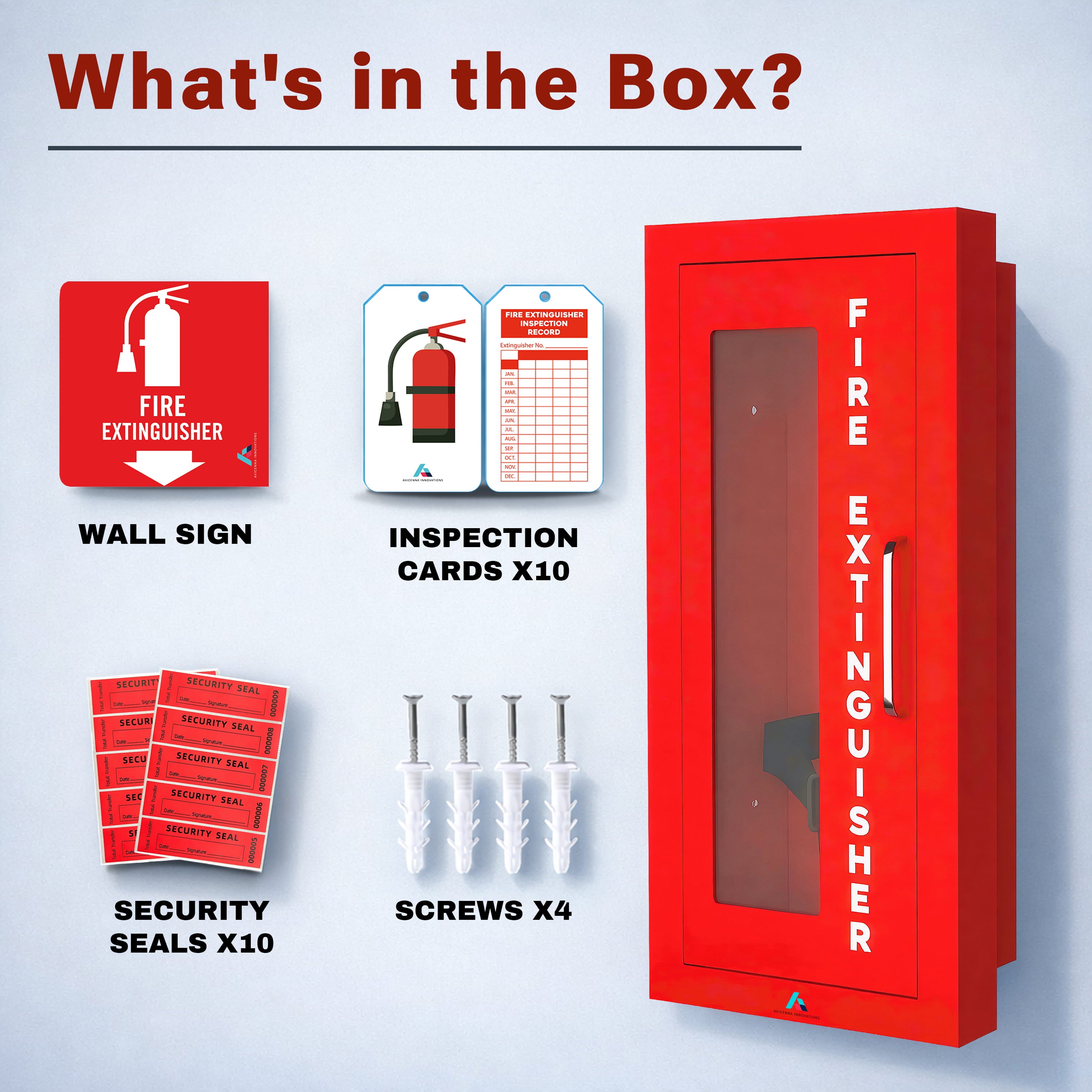 Avicenna Innovations Ready-to-Deploy Semi-Recessed Fire Extinguisher Cabinet Red | Heavy-Duty Steel Wall Mount Box | for 5-10 lb Extinguishers | Includes Signage, Seals & Tags | No Extra Purchases Required